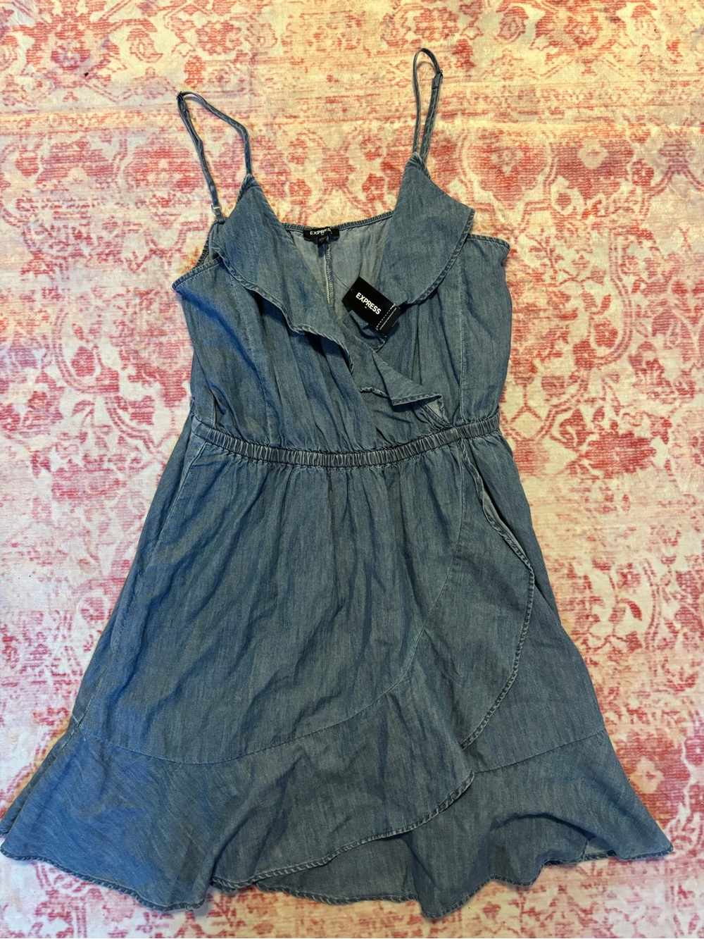 Express Light Blue Denim Wrap-Style Mini Dress